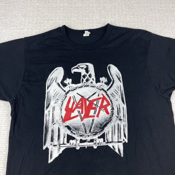 Y2K SLAYER 2013 Heavy Metal World Tour Mens Black T-Shirt Eagle Swords Read* - Picture 2 of 16